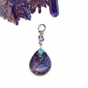 Purple Dahlia Kingman Turquoise Necklace Pendant Solid 925 Sterling Silver